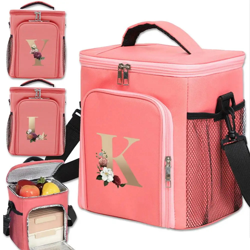 Thermal Bag Lunch Bags Portable Insulation Office Work School Gold  Letter Pattern Series Korean Oxford Cloth Picnic Cooler Bags
