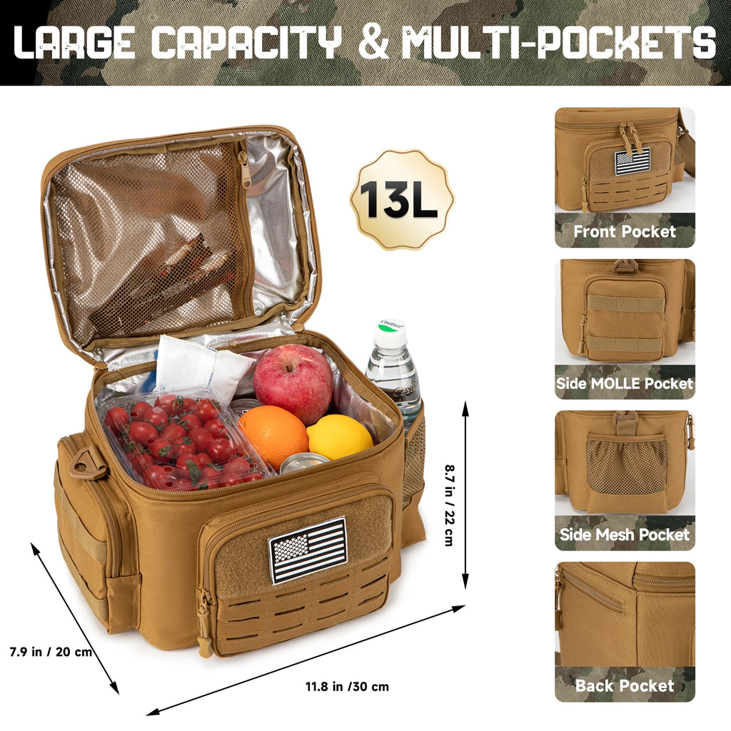 Men's Tactical Lunch Box Heavy Duty Work Lunch Bag Leak Proof Insulated Durable Insulated Lunch Box for Office, Outdoor Activiti