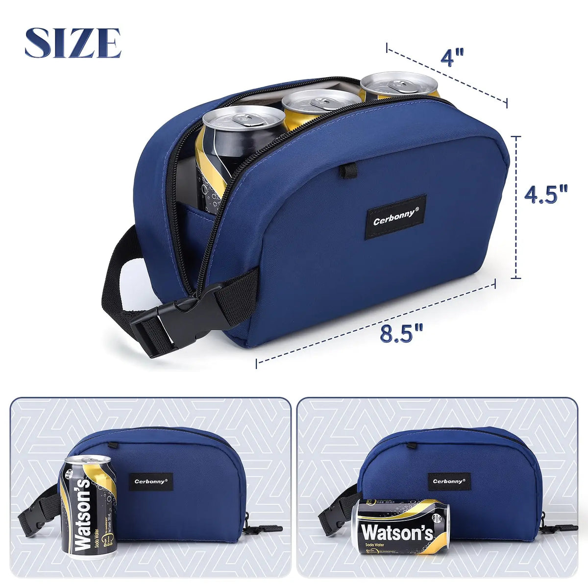 Cerbonny Reusable Lunch Bag with Ice Packs Freezable Insulated Cooler Lunch Snack Bag, Leak-Proof, Portable, Navy Blue, 2.5L
